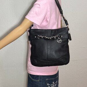 Coach Black Leather Pebbled Chain Crossbody